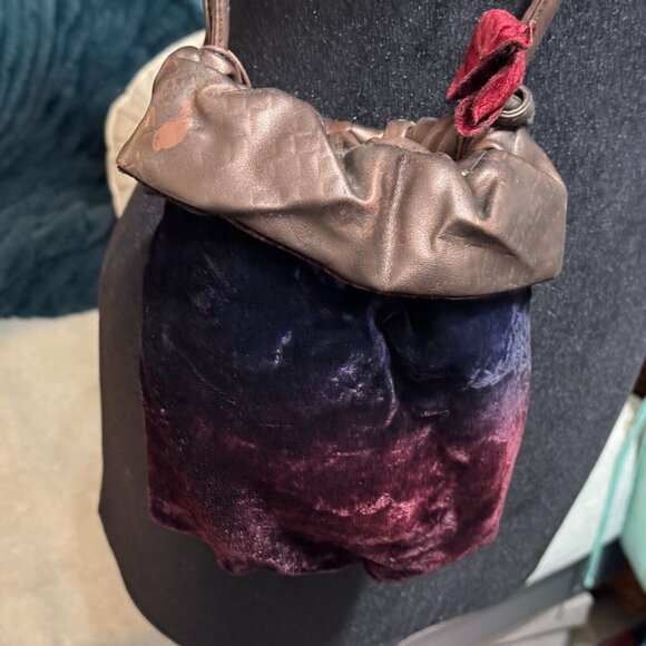 Velvet + Leather Small Drawstring Bucket Bag, Multi-Color with Velvet Flowers - Picture 7 of 15